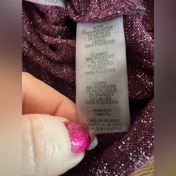 Womens Plus Size Calvin Klein Purple Metallic Ribbed V-Neck Tunic Top - Picture 6 of 11